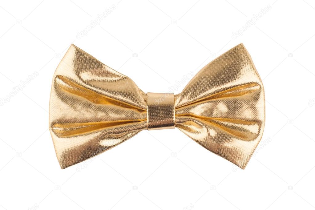 golden bow tie on white background