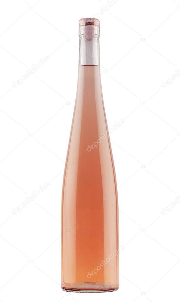 rose wine bottle with transparent cap on white background