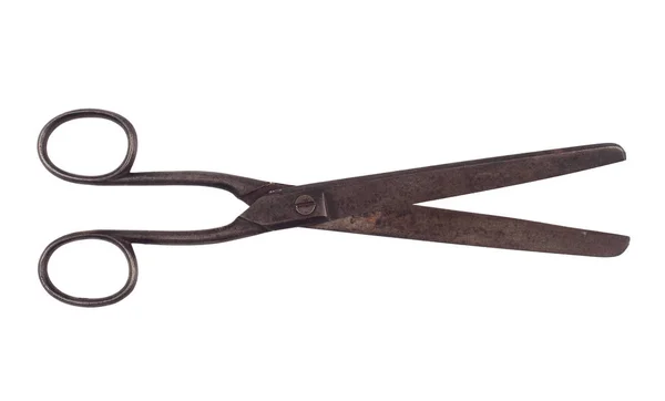 Pair of open vintage old metallic scissors — Stockfoto