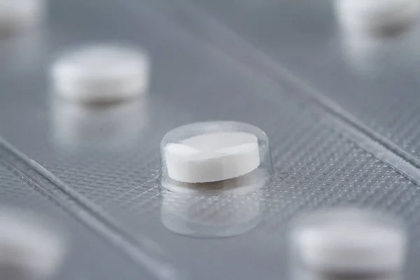 Macro closeup της ιατρικής συσκευασίας στρογγυλό χάπι κυψέλη — Φωτογραφία Αρχείου