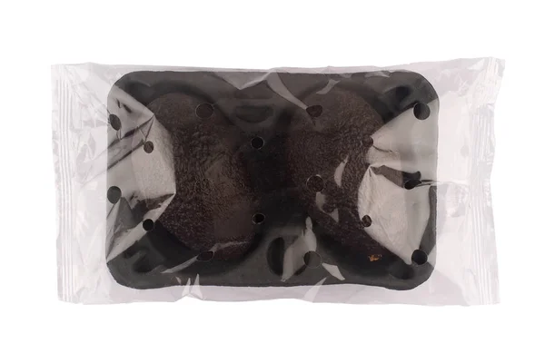 Top View Closeup Ώριμων Αβοκάντο Σκούρο Μαύρο Χαρτόνι Συσκευασίας Διαφανές — Φωτογραφία Αρχείου