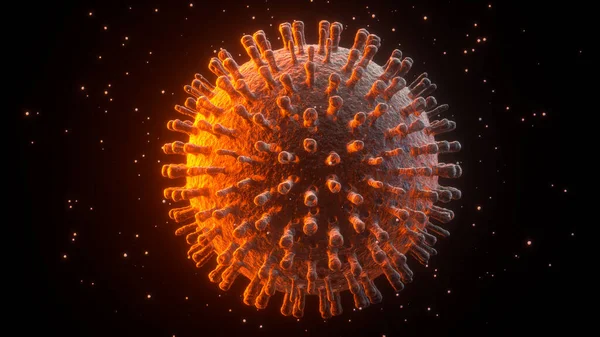 Ilustración Primer Plano Del Virus Corona Color Rojo Anaranjado Con — Foto de Stock