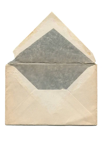 Vista Frontal Close Envelhecer Envelope Papel Carta Aberta Branco Velho — Fotografia de Stock