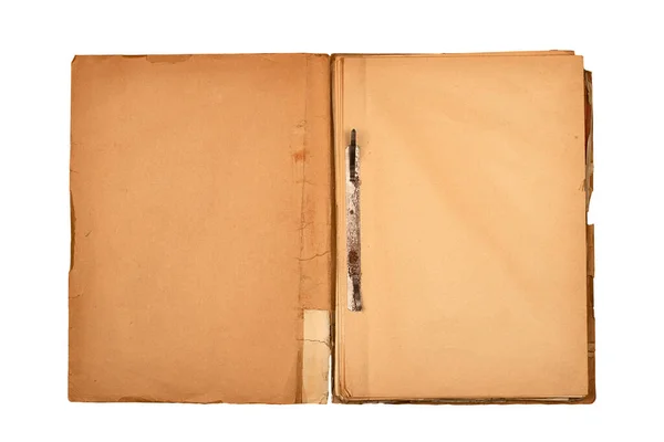 Front View Closeup Old Open File Document Folder Aged Light — Stock Photo, Image