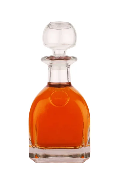 Front View Closeup Liqueur Whisky Glass Bottle Large Cap Classical — Stock Photo, Image