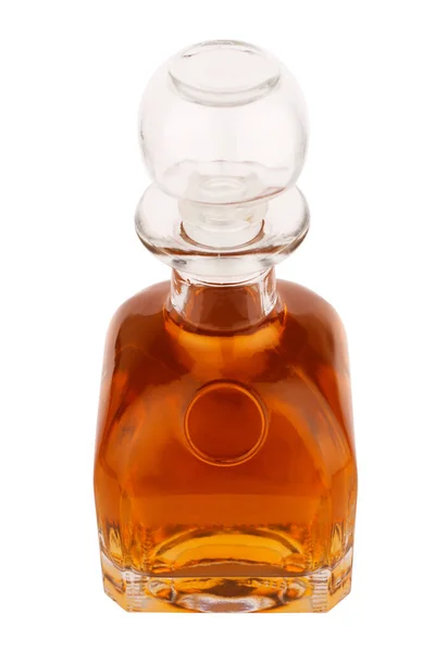 Perspective Top View Closeup Liqueur Whisky Glass Bottle Large Cap — Stock Photo, Image