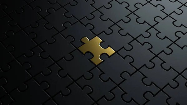 Yapbozun 3 boyutlu çizimi. Karanlık siyah parçaların arka plan dokusu. Merkezi liderlik kavramında altın metalik olan.