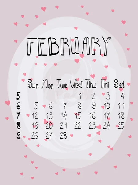 Wektor zestaw zima lutego kalendarz plakaty i Walentynki kartki w ręku rysowane stylu — Wektor stockowy
