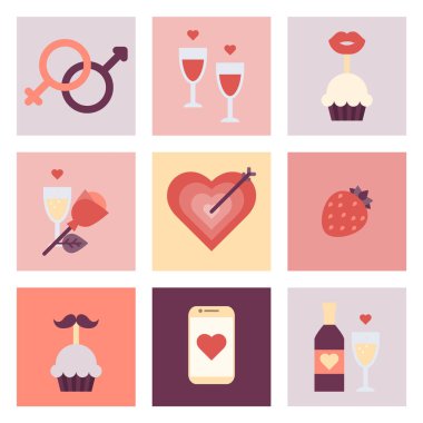 Sevgililer günü düz Icon set