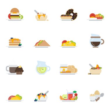 Düz tarzı kahvaltı simgeler kümesi
