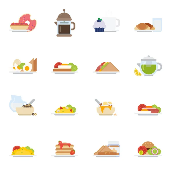 Conjunto de iconos de desayuno en estilo plano — Vector de stock