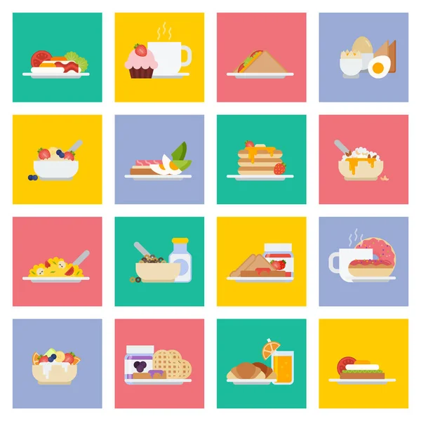 Düz tarzı kahvaltı simgeler kümesi