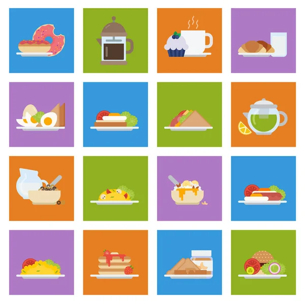 Set di icone per la colazione in stile piatto — Vettoriale Stock