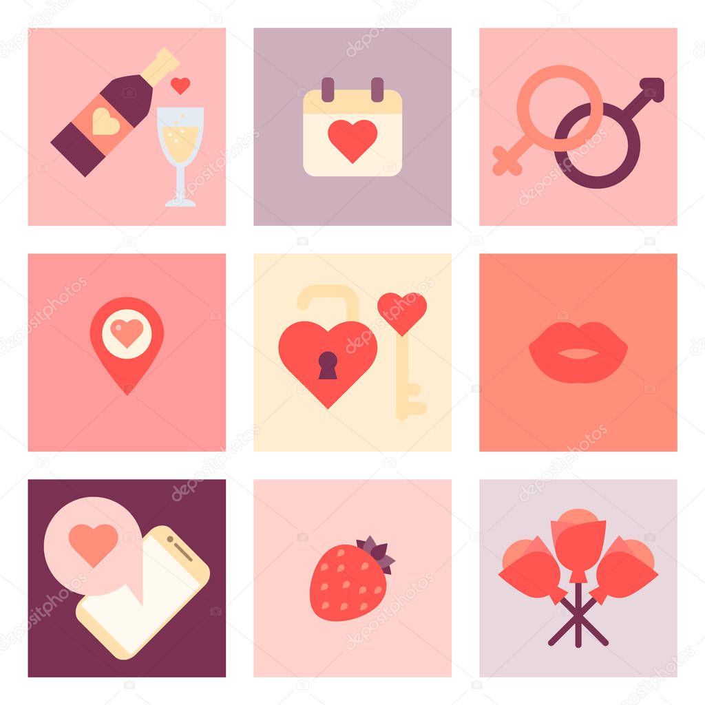 Valentine Day Flat Icon Set