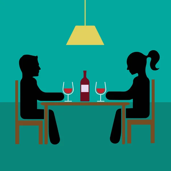 Romantic dinner date with wine — Stock Vector