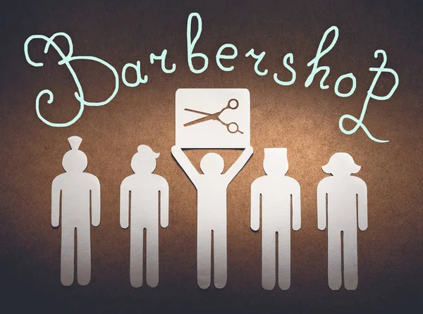 Barbershop Concept Knip Uit Wit Papier Mannetjes Illustreren Vaardigheid Van — Stockfoto