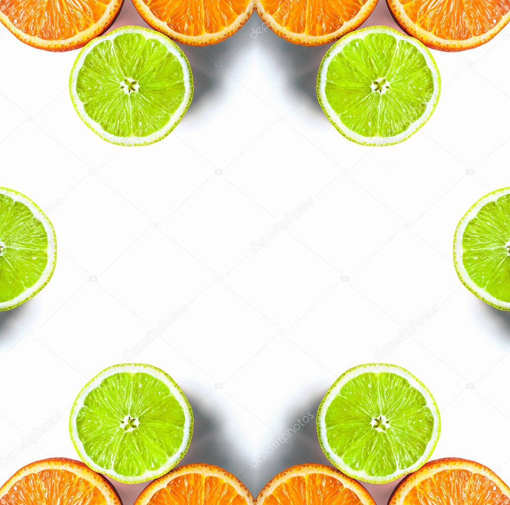Half of lemons and oranges isolated. Vitamins for immunity. Copy space.