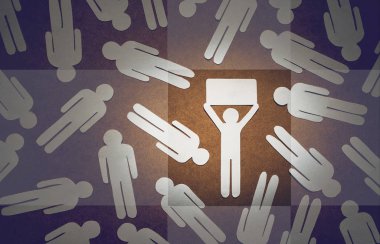 Kağıt adam. Kişi ile fikir afiş birçok insanlarla elinde tutar. Özgünlük, bir aktif yaşam pozisyon kavramı.