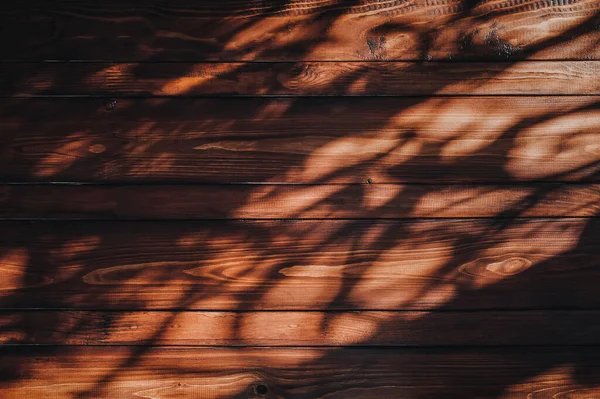 Bright Sunspots Light Shadow Dark Brown Wooden Mahogany Surface Concept — Stock Photo, Image