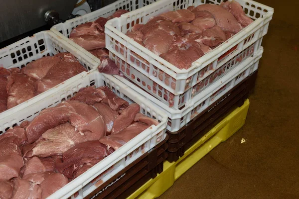 Πλαίσια του κρέατος σε μια βιομηχανία τροφίμων — Φωτογραφία Αρχείου