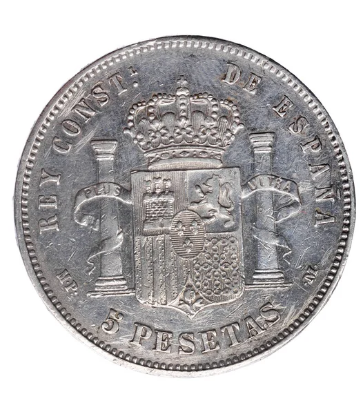 アルフォンソ Xiii の 5、ペセタ、国連デュロの硬貨の逆 1888 年スペイン, — ストック写真
