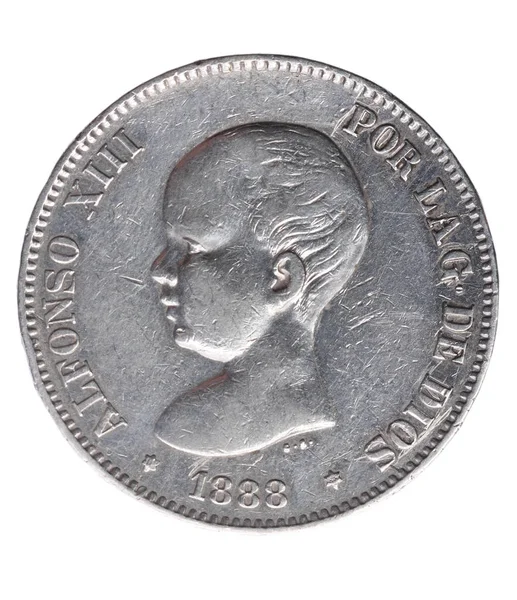 Alfonso Xiii, fem pesetas, 1888, Spanien — Stockfoto