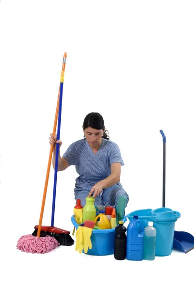 Cleaning lady on white background — Stock Photo, Image