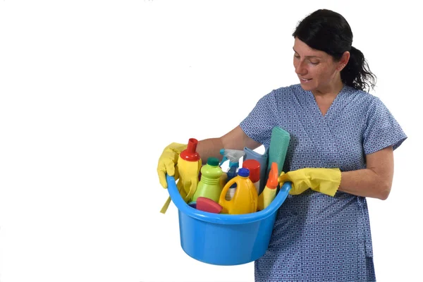 La señora de limpieza en blanco — Foto de Stock