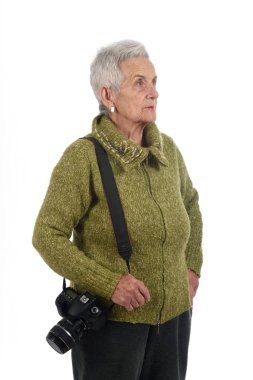 yaşlı kadınla bir Slr fotoğraf makinesi