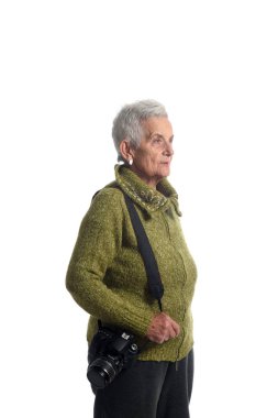 yaşlı kadınla bir Slr fotoğraf makinesi