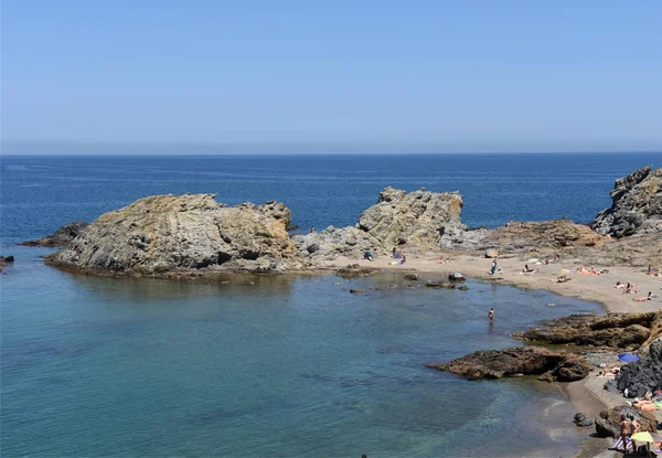 Pláž de Ras mys v Colera, Costa Brava, Provincie Girona, Ca — Stock fotografie