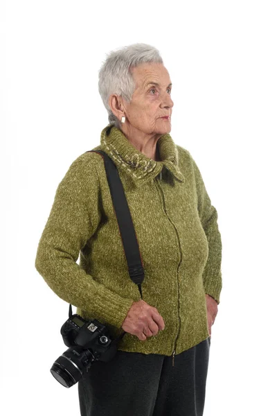 yaşlı kadınla bir Slr fotoğraf makinesi