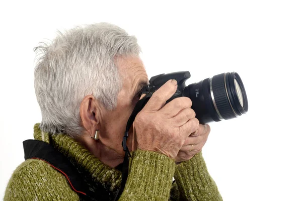 Üst düzey kadın kamera refleks ile çekim