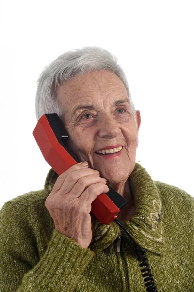 Mujer hablando por teléfono viejo —  Fotos de Stock