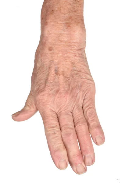 Mãos de mulher sênior isolado em branco — Fotografia de Stock