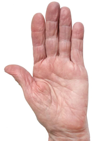 Mão de mulher sênior isolada em branco — Fotografia de Stock