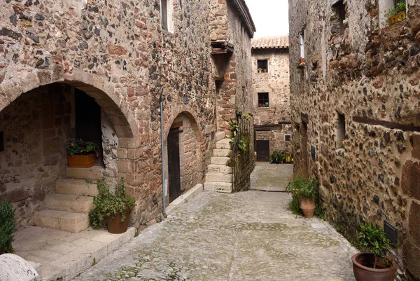 Calles del pueblo medieval de Santa Pau, Garrotxa, Girona p — Foto de Stock