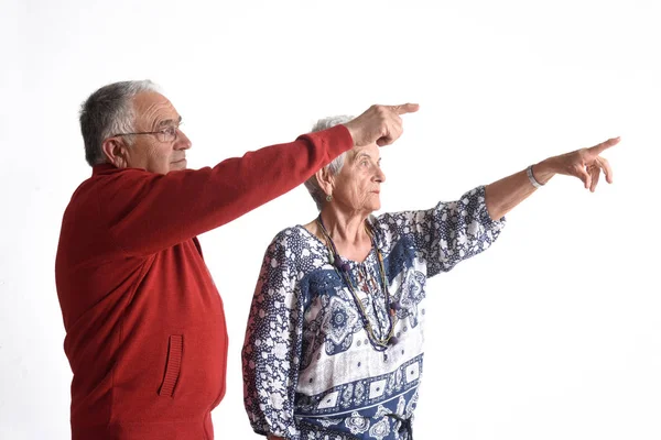 Ett par morföräldrar pekar finger — Stockfoto