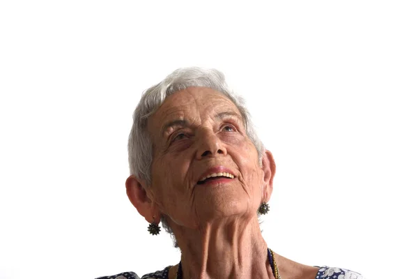 Retrato de una mujer mayor en blanco —  Fotos de Stock