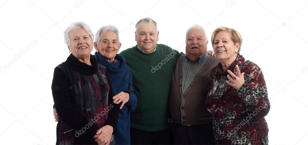 Senior group on white background