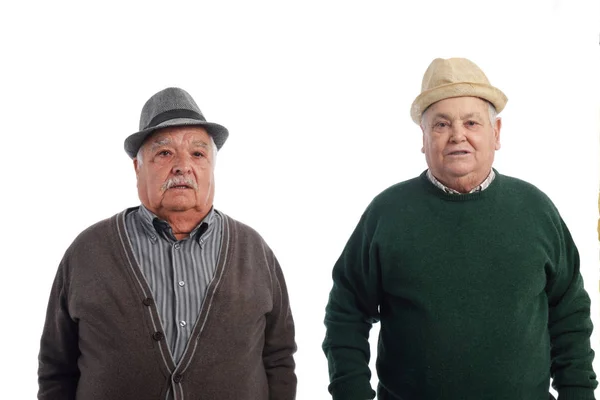 Dois amigos seniores com chapéu — Fotografia de Stock