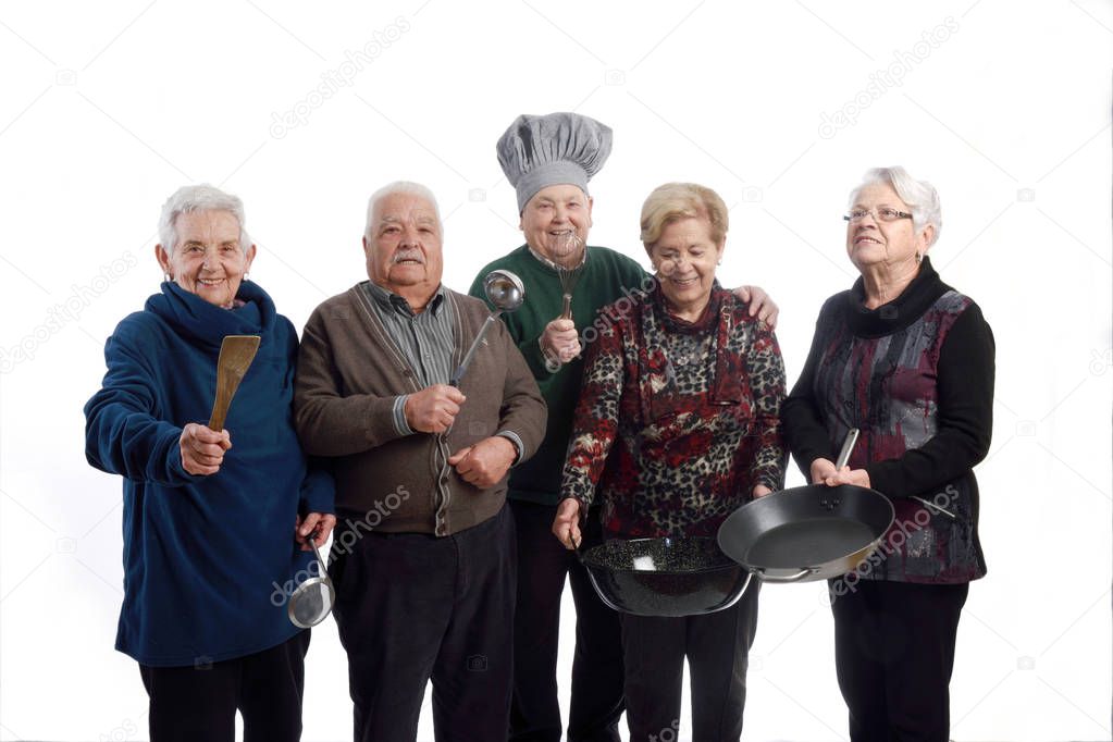 cooking senior people on white