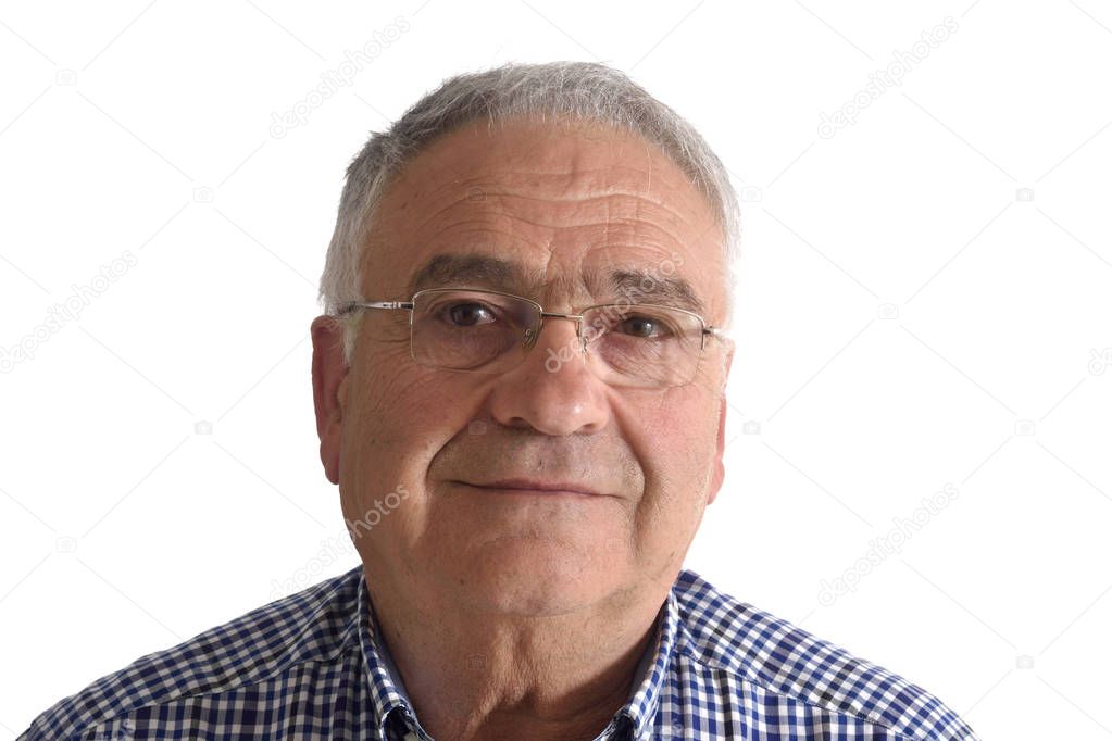 Senior man on white background