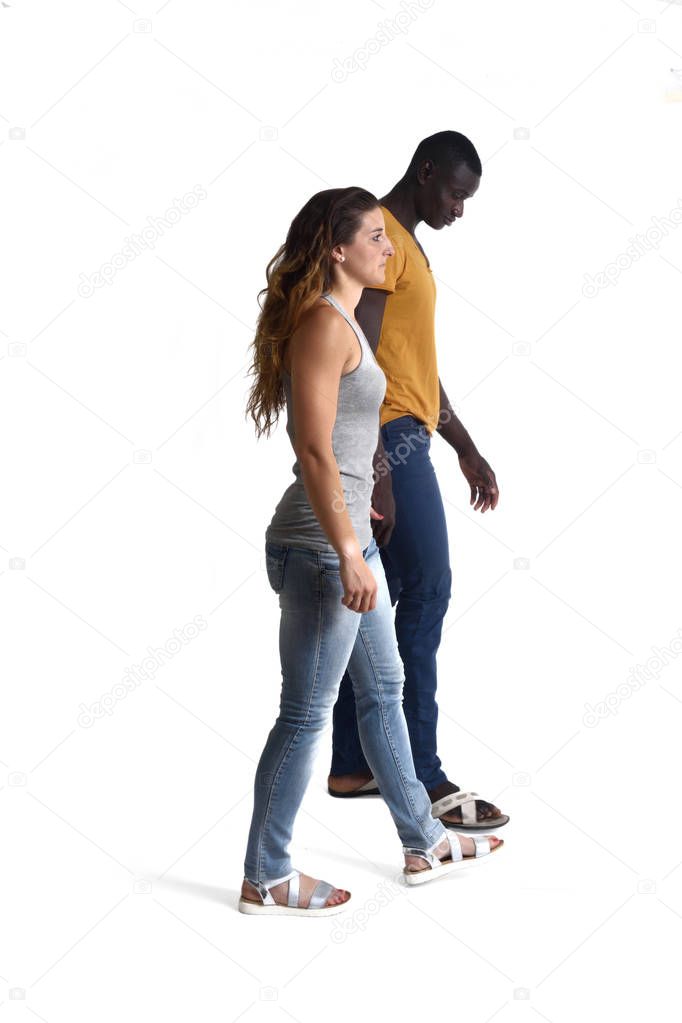 Couple walking in the white background