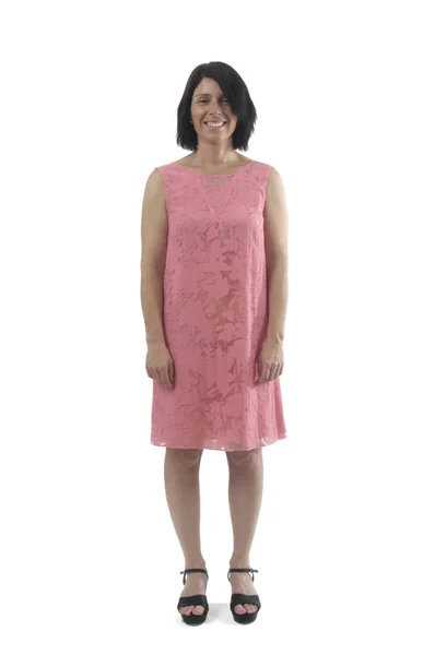 ピンクのドレスと白い背景を持つ女性 — ストック写真