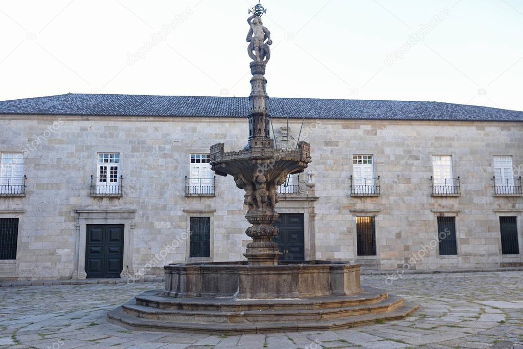 Paco Square and Castelos Fountain in Braga, Portugal.