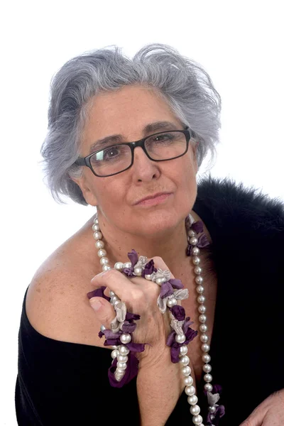 An older woman with a sexy posed on white background — Stock Photo, Image