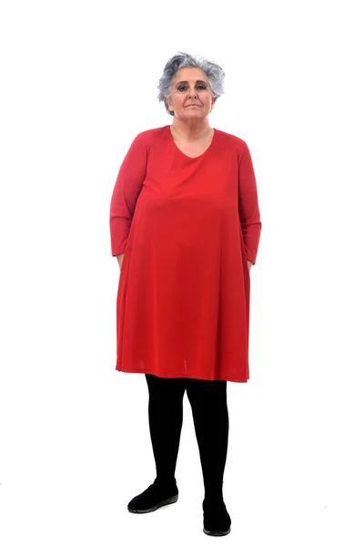 Vollständiges Porträt einer Seniorin auf Weiß — Stockfoto