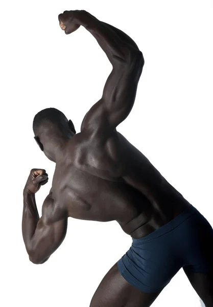 Porträtt av en svart atletisk man på ryggen — Stockfoto