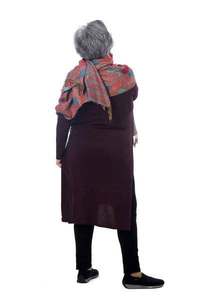 Retrato de uma senir mulher de costas isoladas em branco — Fotografia de Stock
